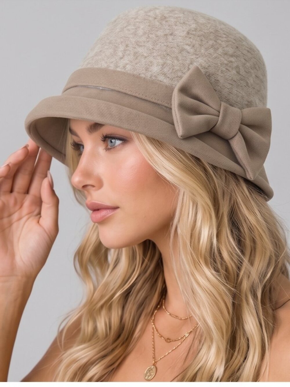 Taupe Cloche Hat 1920s Downton Abbey Church Bucket Hat with Bow